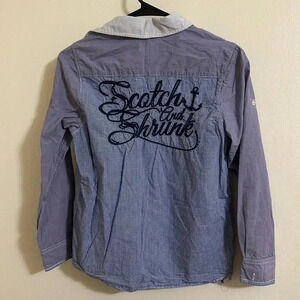 EUC Scotch Shrunk Script Colorblock Button Up Shirt